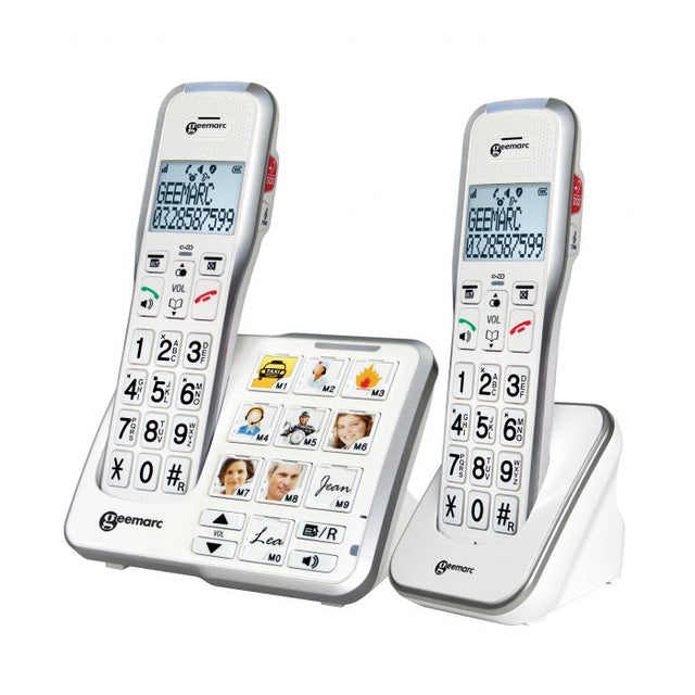 Geemarc Amplidect 595-2 vaste huistelefoons met grote toetsen en fototoetsen, wit, twee handsets