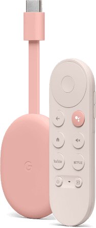 Google Chromecast met Google TV 4K HDR, roze Sunrise Pink, met afstandsbediening, voorkant
