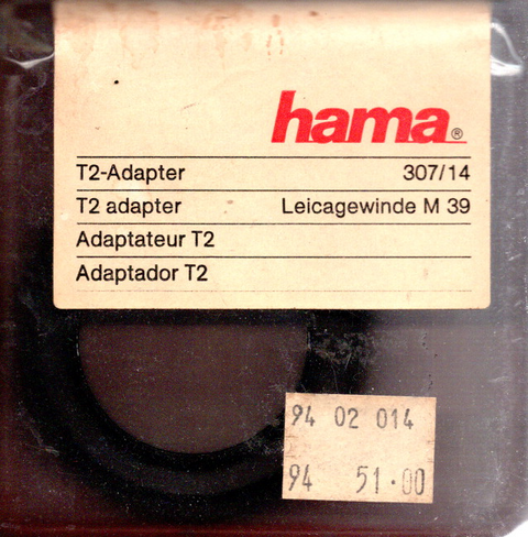 Hama T2-adapter 307/14 voor Leicagewinde M39, adapterring in doosje met Hama-etiket, nieuw in verpakking
