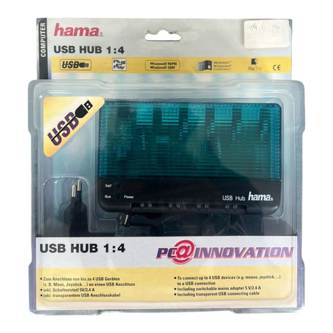 Hama-Vintage USB Hub 4 Poorten / USB 1.1 / Inclusief Netadapter en Transparante USB-kabel (Nieuw)