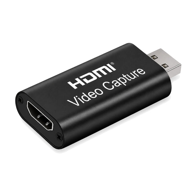Zwarte HDMI capture stick met HDMI-ingang en USB-A-stekker