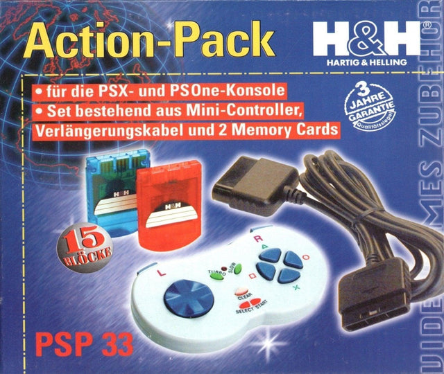 H&H Action-Pack met mini-controller, verlengkabel en twee memory cards, blister voorkant, nieuw in verpakking