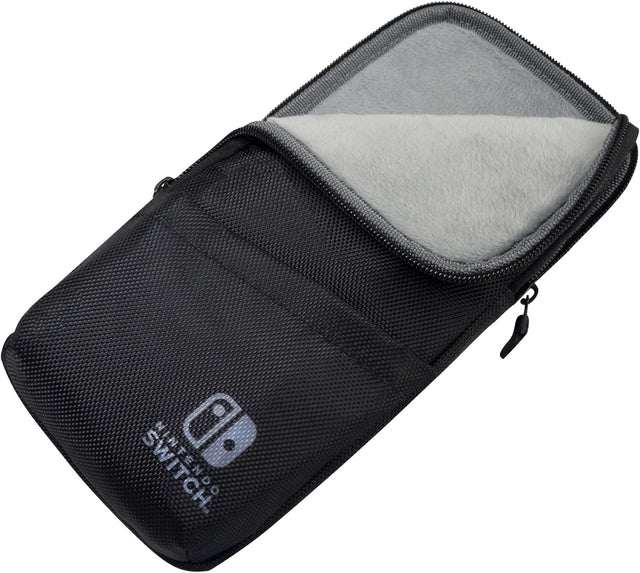 Hori slim pouch case voor Nintendo Switch, zwart, opengeritst met grijze binnenkant, tweedehands