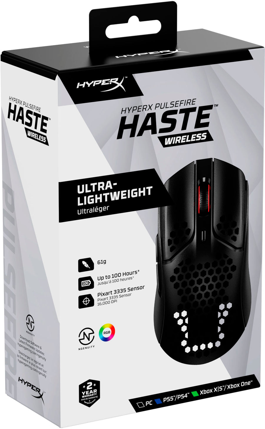 HyperX-Pulsefire Haste - Draadloze Gaming Muis - 16000DPI - Zwart/Rood (Nieuw)