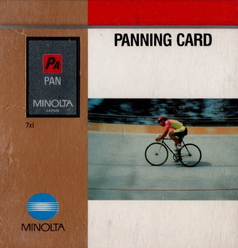 Minolta Creative Expansion Card Panning voor 7xi, 9xi en 700si, kaart op de verpakking met wielrenner, tweedehands