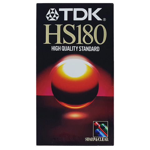 TDK HS180 VHS videocassette 180 minuten PAL SECAM, zwarte verpakking voorkant