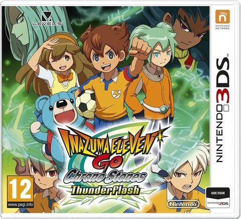 Nintendo 3DS Inazuma Eleven GO Chrono Stones Thunderflash, doos voorkant, tweedehands