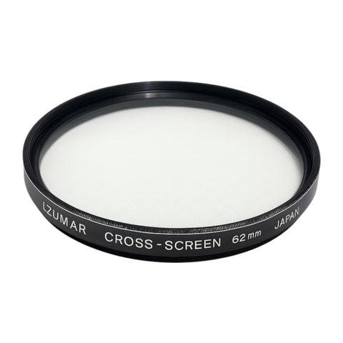 Izumar 62 mm cross-screen filter voor stereffect, helder filterglas, schuin van voren met opdruk Cross-Screen 62mm