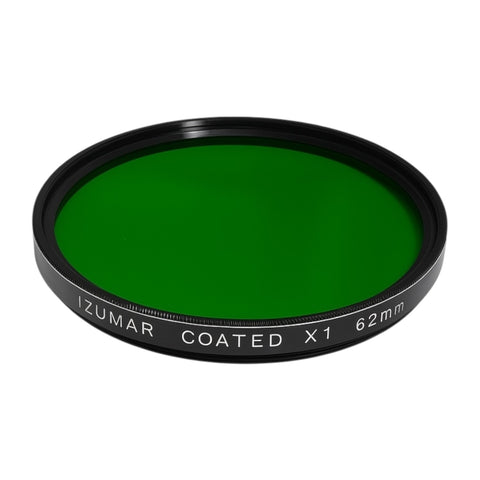 Izumar 62 mm X1 groen coated filter voor zwart-wit contrast, donkergroen filterglas met opdruk Coated X1 62mm