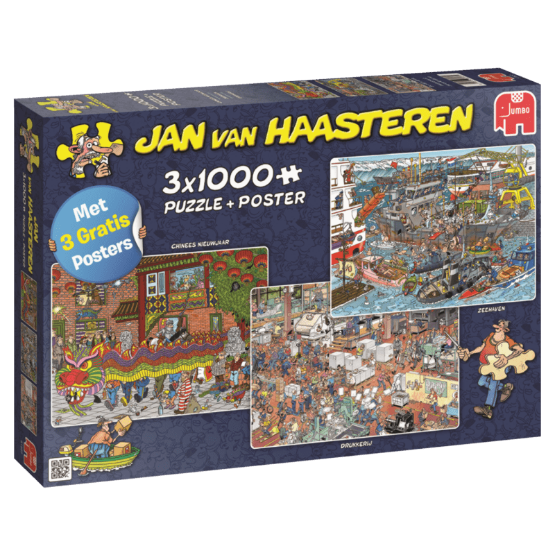 Jan van Haasteren Chinees Nieuwjaar + Drukkerij + Zeehaven - 3x1000 Stukjes - Puzzel (Met 3 posters)