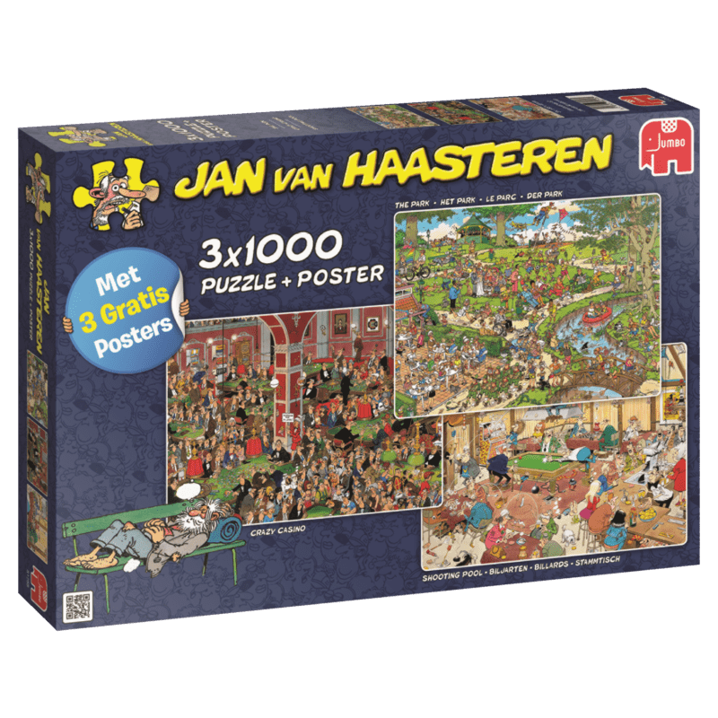 Jan van Haasteren-Crazy Casino + Biljarten + Het Park - 3x1000 Stukjes - Puzzel (Met 3 posters) Tweedehands
