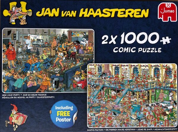 Jan van Haasteren De Fabriek van de Kerstman + Oud en Nieuw Feestje - 2x1000 Stukjes - Puzzel (Zonder Mini kleurboek)