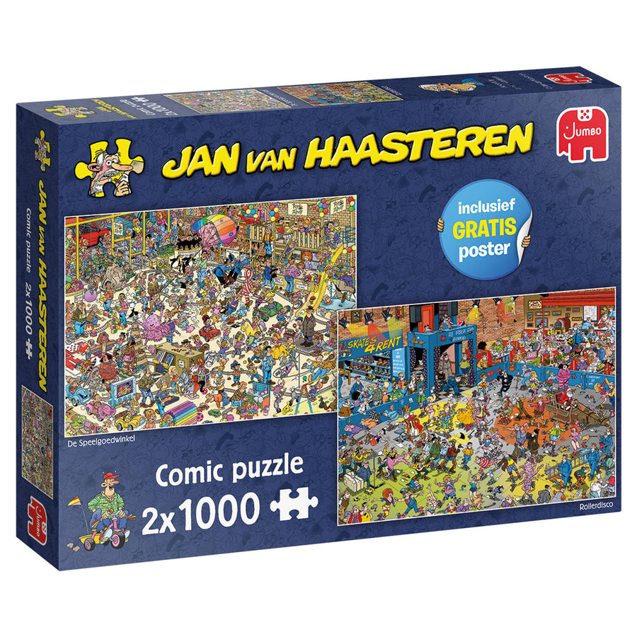 Jan van Haasteren-De Speelgoedwinkel + Rollerdisco - 2x1000 Stukjes - Puzzel (Nieuw)