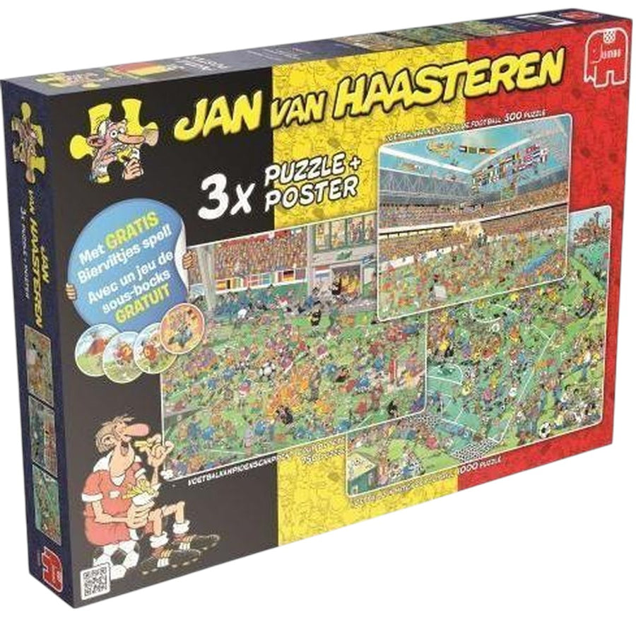 Jan van Haasteren-Jan van Haasteren Voetbal – 3-in-1 Puzzelset (500/750/1000 Stuks) (Nieuw)