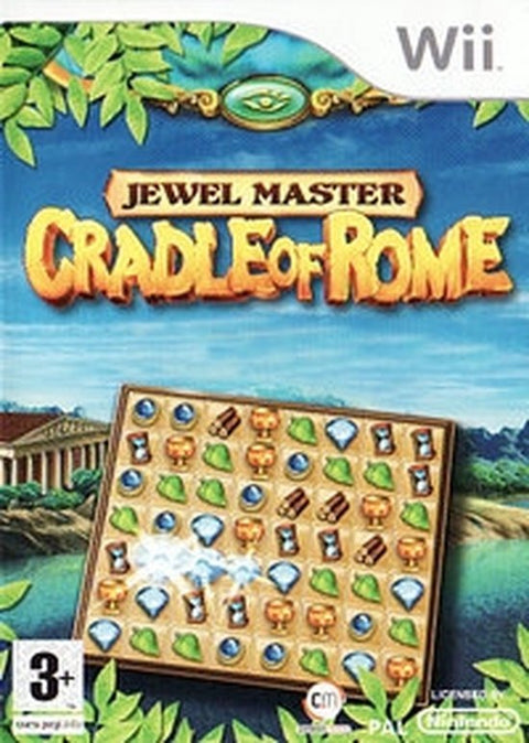 Nintendo Wii Jewel Master Cradle of Rome van Cerasus Media, puzzelspel, doos voorkant met speelbord vol juwelen, tweedehands