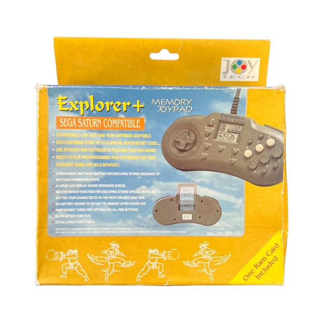 Joytech Explorer+ memory joypad controller voor Sega Saturn, doos achterkant, nieuw in verpakking