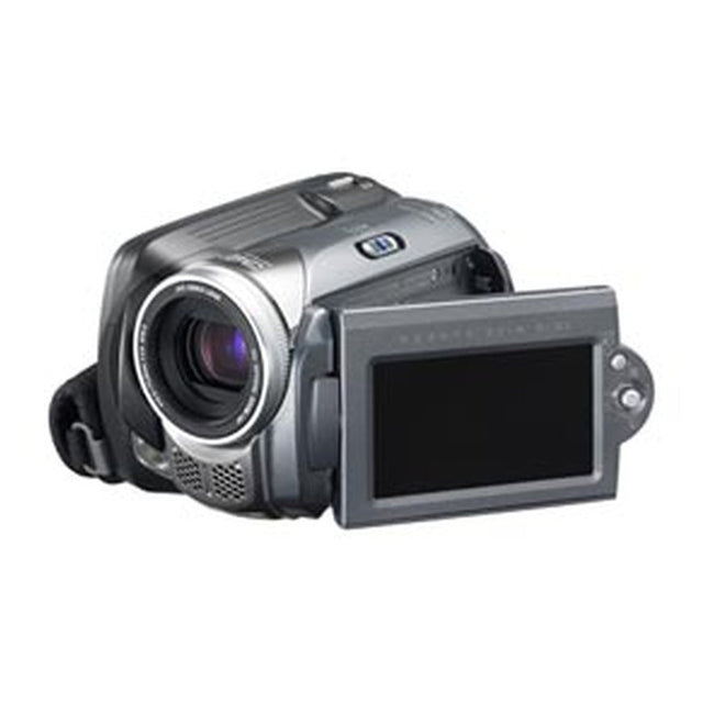JVC Everio GZ-MG27E digitale videocamera, zilver, schuin van voren met uitgeklapt scherm