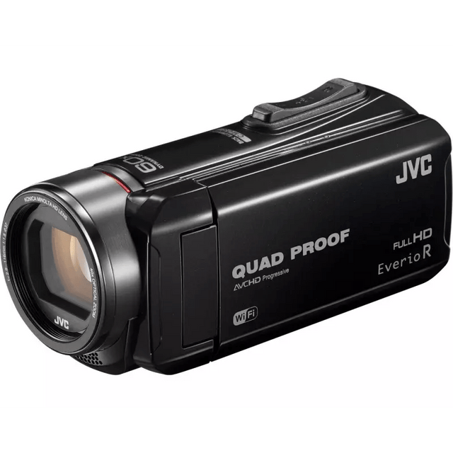 JVC Everio R GZ-RX610 Quad Proof videocamera, zwart, voorkant schuin met lens, tweedehands