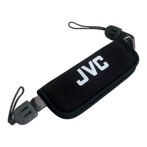 JVC Grip Hand Strap voor camcorder P Series, zwarte handriem met witte JVC-letters en bevestigingslussen