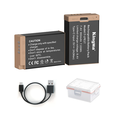 KingMa-Accu voor Canon LP-E17 - 950mAh met USB-C Poort (Nieuw)
