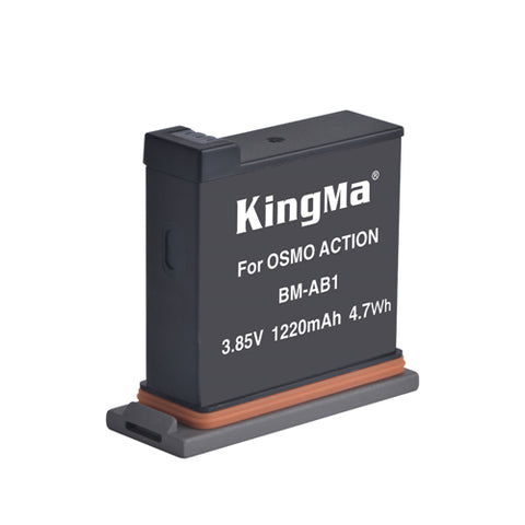 KingMa accu voor DJI Osmo Action BM-AB1 1220mAh, zwart, accu van voren met label 3.85V 1220mAh 4.7Wh