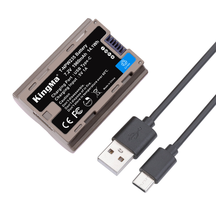 KingMa-Accu voor Fujifilm NP-W235 - 1960mAh met USB-C Poort (Nieuw)