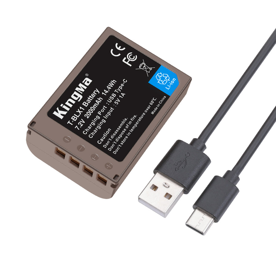 KingMa-Accu voor Olympus BLX-1 - 2000mAh met USB-C Poort (Nieuw)