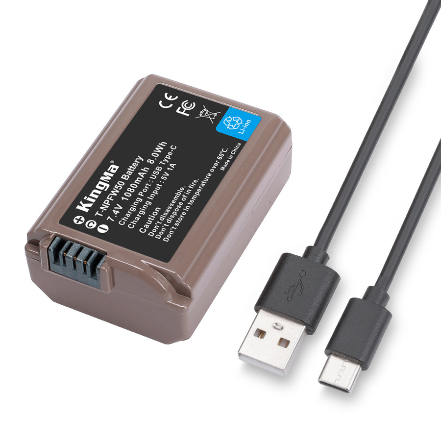 KingMa-Accu voor Sony NP-FW50 - 1080mAh met USB-C Poort (Nieuw)