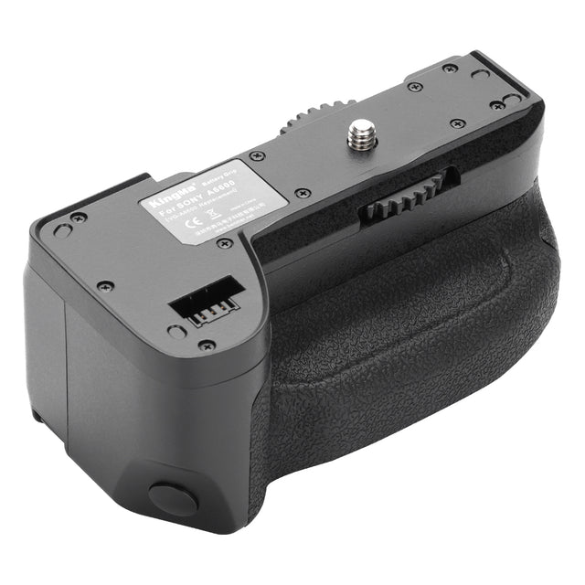 KingMa VG-6600 batterijgrip voor Sony A6600, zwart, grip schuin van boven met contactpunten en statiefschroef