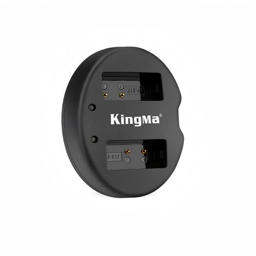 KingMa dubbele USB-lader BM015 voor Canon LP-E17, zwart, ronde lader van boven met twee lege laadvakken