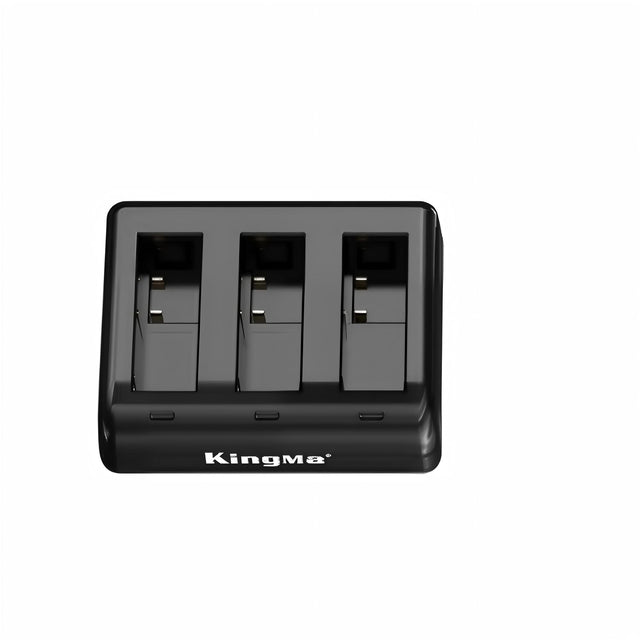 KingMa triple USB-lader voor DJI Osmo Action 2, zwart, voorkant met drie lege laadvakken