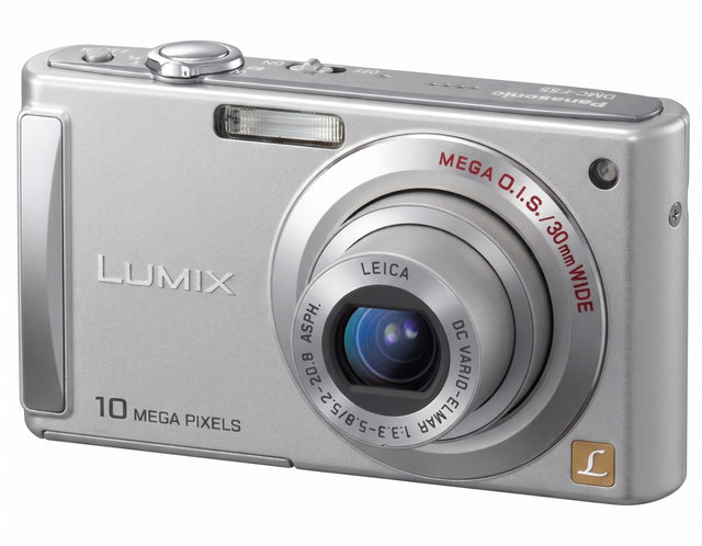 Panasonic Lumix DMC-FS5 compactcamera, zilver, voorkant met Leica-zoomlens, tweedehands