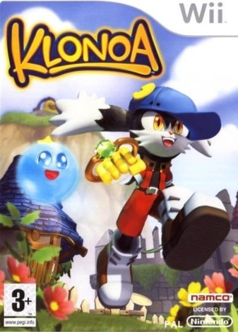 Nintendo Wii Klonoa van Namco, doos voorkant met Klonoa met blauwe pet en ring, tweedehands