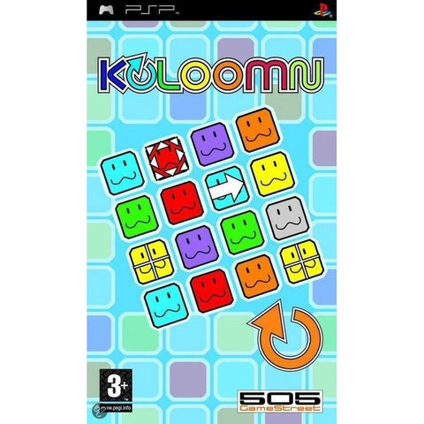 PlayStation Portable PSP Koloomn, doos voorkant met gekleurde blokjes met gezichtjes