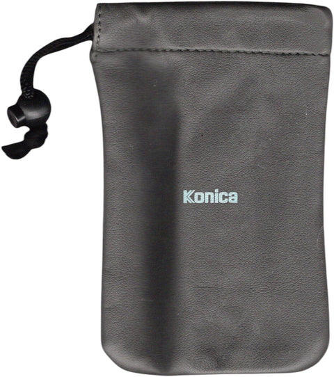 Konica leren vintage 35mm camera case 14 x 8,5 cm, zakje met trekkoord en Konica-logo