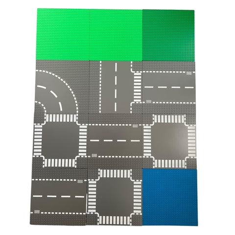 LEGO-12x Grond platen (8x Weg 1x Water 3x Gras) Tweedehands