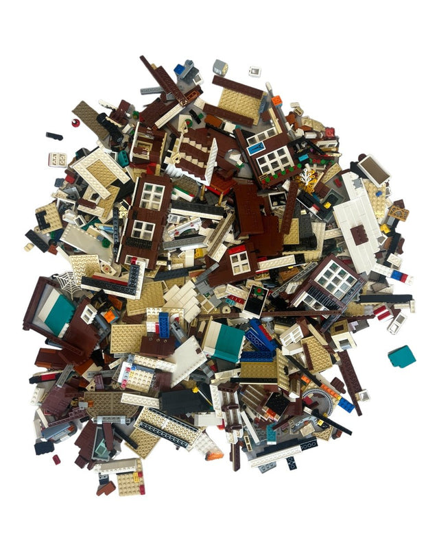 LEGO onderdelen van Ideas Home Alone 21330, overzicht van de bruine en beige huisonderdelen, tweedehands