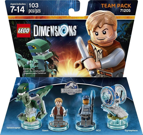 LEGO Dimensions 71205 Team Pack Jurassic World, Owen Grady, Velociraptor, ACU Trooper en Gyrosphere, verpakking voorkant