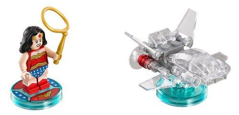 LEGO Dimensions 71209 Fun Pack, gebouwde Wonder Woman en Invisible Jet op toy tags