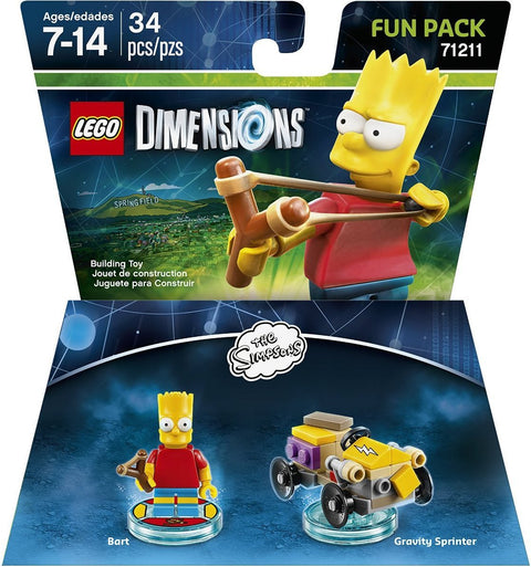 LEGO Dimensions 71211 Fun Pack Bart Simpson en Gravity Sprinter, verpakking voorkant, nieuw in verpakking