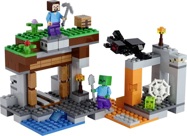 LEGO Minecraft The Abandoned Mine 21166, gebouwd model met Steve, zombie en spin, tweedehands