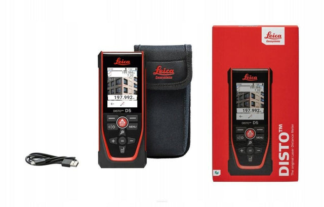 Leica Disto D5 laser afstandsmeter met Bluetooth, rood-zwart, met doos, etui en usb-kabel