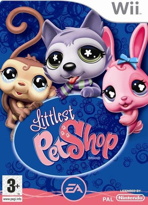 Nintendo Wii Littlest Pet Shop van EA, blauwe doos voorkant met aapje, hondje en konijn, tweedehands
