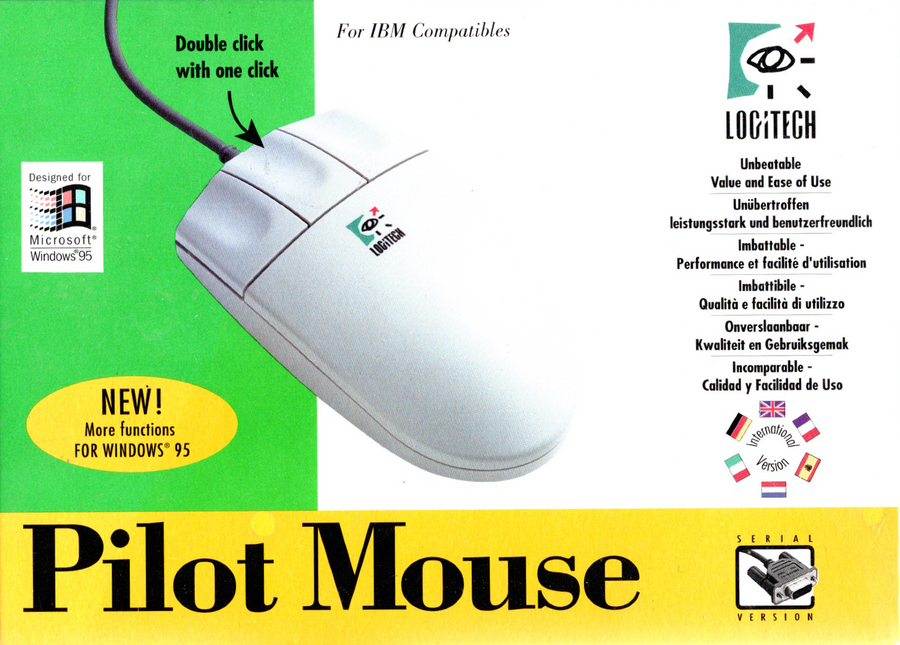 Logitech-Pilot Mouse Seriële Muis voor Windows 95 (IBM Compatibel) (Nieuw)