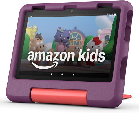 Amazon Fire HD 8 Kids (2024) tablet 8 inch in paarse Kid-Proof Case, voorkant