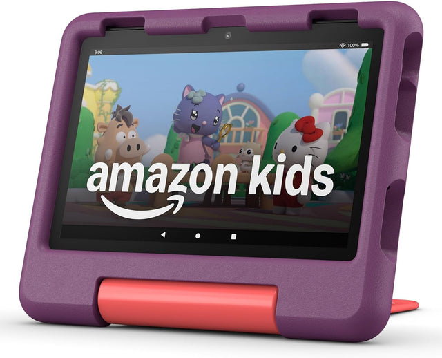 Amazon Fire HD 8 Kids (2024) tablet 8 inch in paarse Kid-Proof Case, voorkant