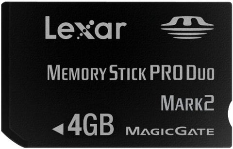 Lexar Memory Stick Pro Duo 4GB Mark2, voorkant met MagicGate-logo