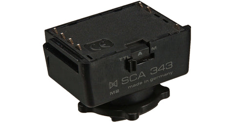 Metz SCA 343 hotshoe-adapter voor Nikon analoge camera's, zwarte adapter met schakelaar TTL, A en M