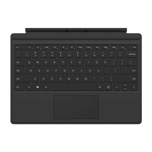Microsoft Surface Pro Type Cover toetsenbord, zwart, bovenaanzicht met toetsen en touchpad