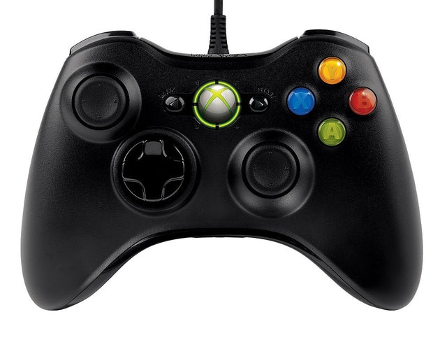 Microsoft Xbox 360 controller bedraad, zwart, voorkant met gekleurde knoppen, tweedehands